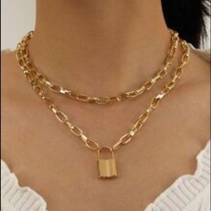 Unisex Layered Necklace Lock Charm